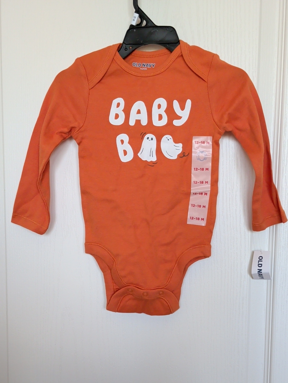Old Navy Orange Long-Sleeve Baby Bodysuit with White Ghosts